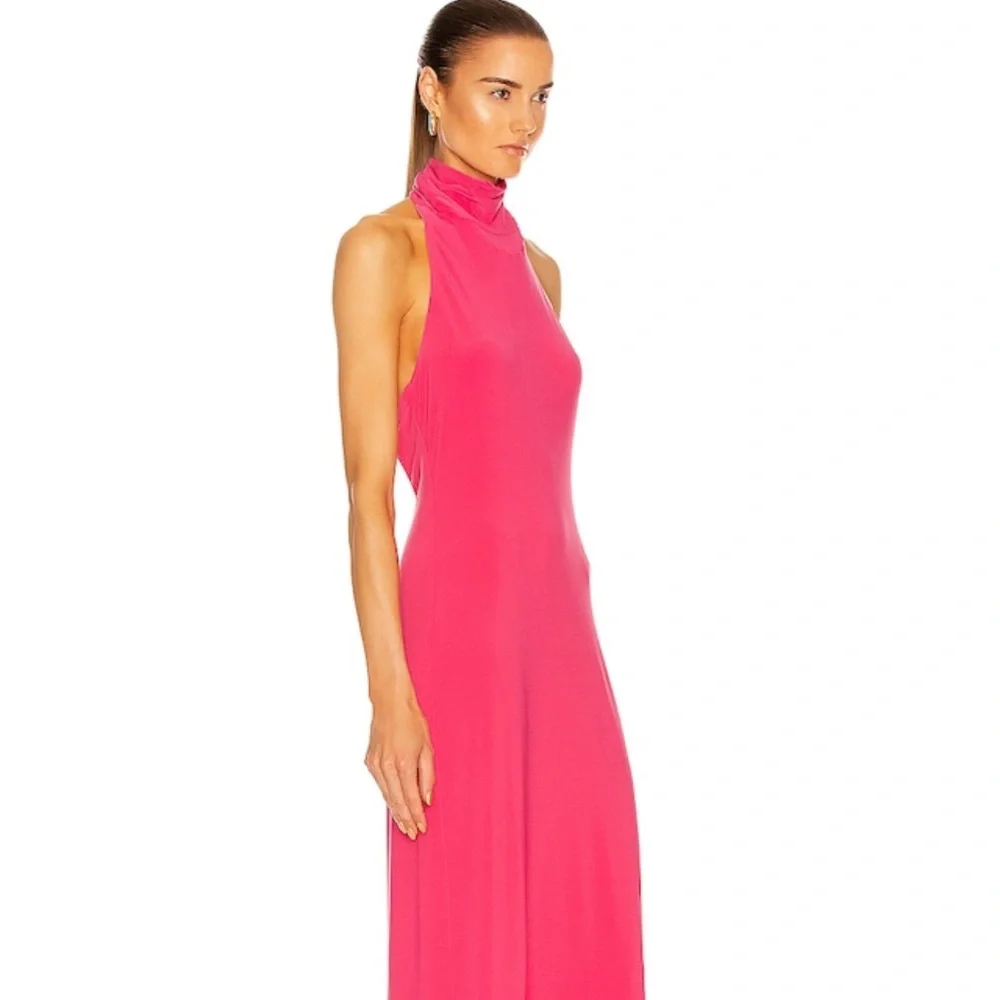 Norma Kamali Halter Turtleneck Side Slit Dress in Pink - Picture 1 of 8